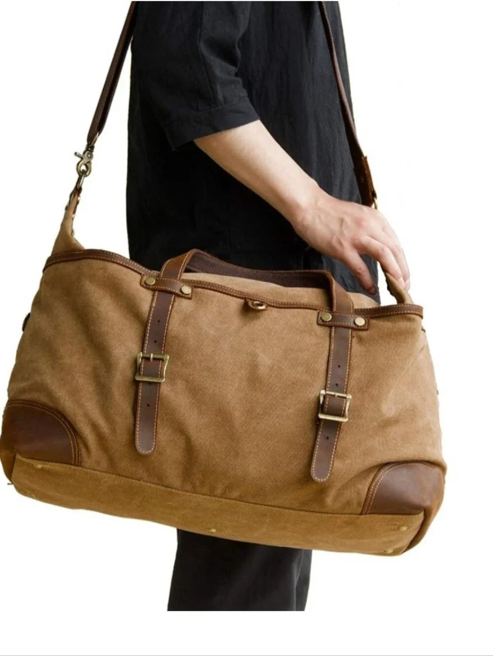 Emissary Duffle Bag Brown Leather & Waxed Canvas Large Travel Weekender For Men